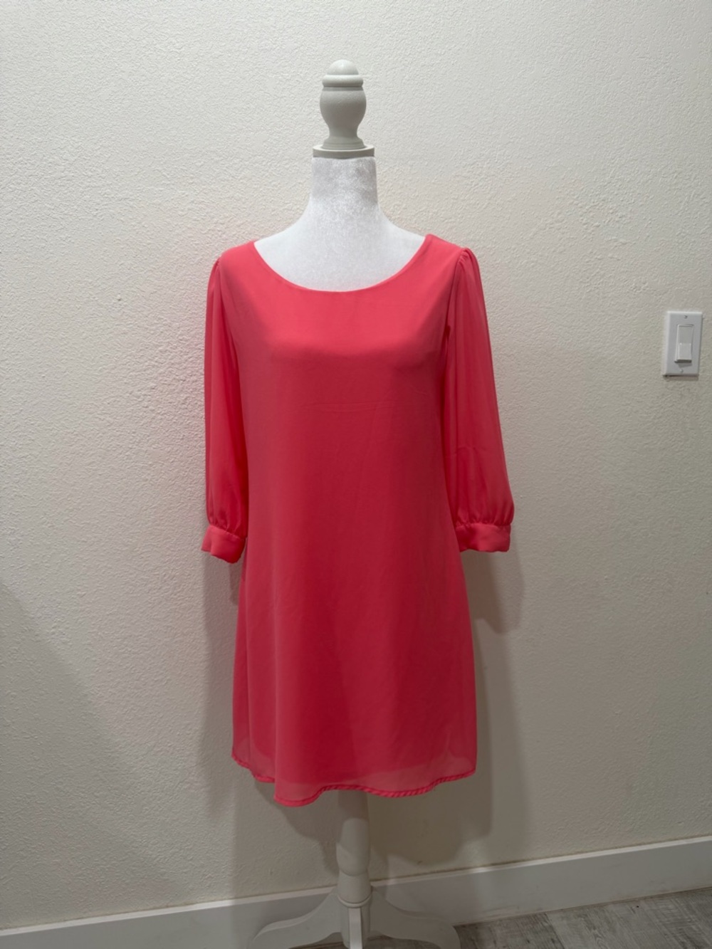 Heart Soul Coral Pink Three-Quarter Sleeve Shift Dress